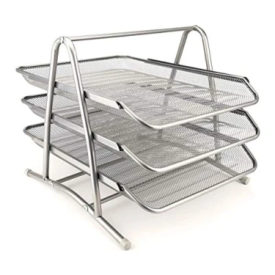 Abbildung von D.RECT 110486 Metall Ablagefächer Stapelbar Büro Organizer Schreibtisch Ablage 3 Schubfächer Briefablage Dokumentenablage A4 Mesh Papierablage Silber Aktenablage