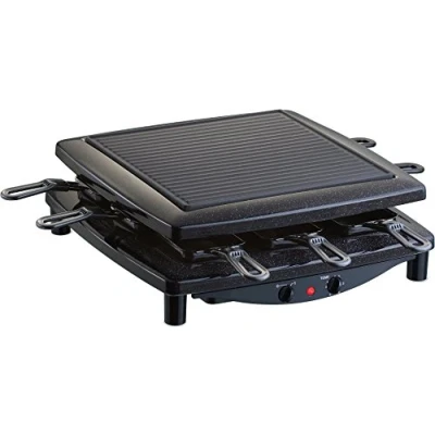 Abbildung von Steba Raclette, Made in Germany, emaillierte Gusseisen Grillplatte, Grillfläche ca. 26 x cm, 8 Pfännchen, RC 2.1