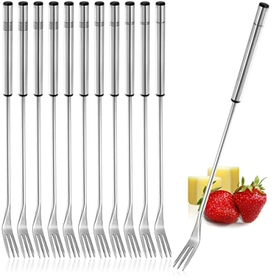 Abbildung von COM FOUR® 12x Fondue Gabeln aus rostfreiem Edelstahl spülmaschinengeeignetes Fonduebesteck Fonduespieße mit Edelstahlgriff (12 Stück Edelstahlgriff)