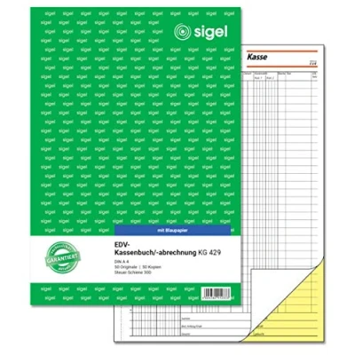 Abbildung von SIGEL KG429 Kassenbuch EDV, Steuerschiene 300, A4, 2x50 Blatt, mit Blaupapier, ultrafeiner Mikroperforation