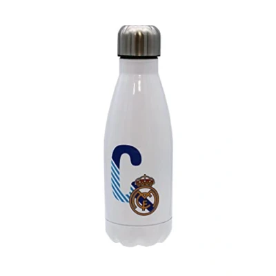 Abbildung von Real Madrid Wasserflasche aus Edelstahl, luftdicht, mit Buchstabe C in Blau, 550 ml, Weiß, offizielles Produkt (CyP Brands)