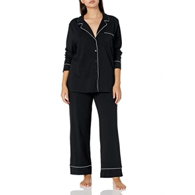 Abbildung von Amazon Essentials Damen Schlafanzug Set Baumwollmodal langärmliges Hemd und Lange Hose, Schwarz, 4XL Große Größen