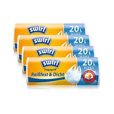 Abbildung von Swirl Tragegriff Müllbeutel, 20 Liter, Antibakteriell, 4 Rollen mit je Beuteln, Weiß