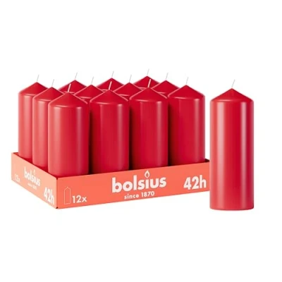 Abbildung von Bolsius Glatte Stumpenkerzen Rot 12 Stück 15 x 7 cm Dekorative Haushaltkerzen Brenndauer 42 Stunden Unparfümierte Enthält Natürliches Pflanzenwachs Ohne Palmöl