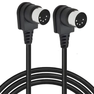 Abbildung von HTGuoji 90 Grad Winkel MIDI 5 Pin DIN Kabel, rechtwinkliges Doul Stecker auf Audiokabel für Musikmixer, Gerät, Tastatur (1.5 Meter)
