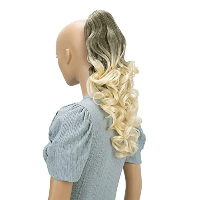 Abbildung von CAISHA 50cm Haarzopf Sarah Haarteil mit Butterflyklammer Pferdeschwanz Haarverlängerung Voluminös Gewellt Ombré Braun Blond H124