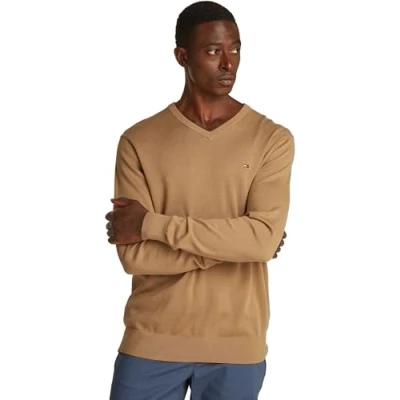 Abbildung von Tommy Hilfiger Herren Essential Cotton V Neck MW0MW14745 Pullover, Khaki (Safari Canvas), M
