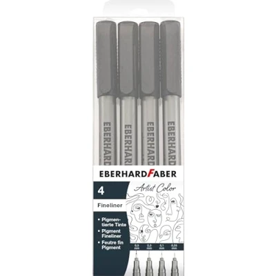 Abbildung von Eberhard Faber 558104 Pigment Fineliner schwarz, 4 Marker mit wasserfester Tinte