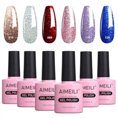 Abbildung von AIMEILI UV LED Gellack mehrfarbig ablösbarer Gel Nagellack Glitzer Set Nail Polish Kit 6 x 10ml Nummer 29