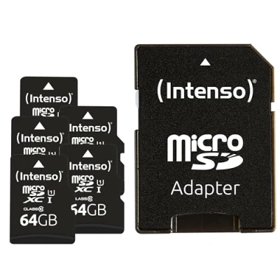 Abbildung von Intenso Premium microSDXC 5X 64GB Class 10 UHS I Speicherkarte inkl. SD Adapter, schwarz: Amazon.de: Computer &amp; Zubehör