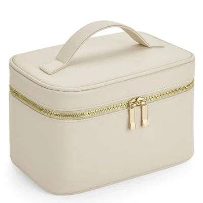 Abbildung von Boutique Beauty Case Kosmetiktasche Kulturbeutel Waschtasche aus Saffiano Kunstleder in 23 x 15 14 cm mit Innentaschen und Tragegriff (Oyster (Hellbeige))