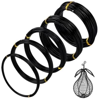 Abbildung von Belle Vous 5er Set Schwarzer Aludraht zum Basteln 1/1,5/2/2,5/3 mm 5 m Rollen Flexibler Basteldraht Schwarz für DIY Schmuck,Künstlerisches Blumenhandwerk,Perlenstickerei &amp; Modellbau
