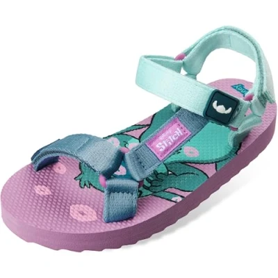Abbildung von Disney Stitch Zehentrenner Kinder Sandalen Mädchen mit Verstellbaren Riemen Geschenke für (Lila/Blau, 28 EU)