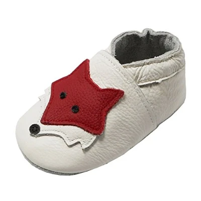 Abbildung von YIHAKIDS Premium Weiche Leder Krabbelschuhe Babyschuhe Kleinkind Lauflernschuhe Mit Karikatur Fuchs(Weiß,6 12 Monate)