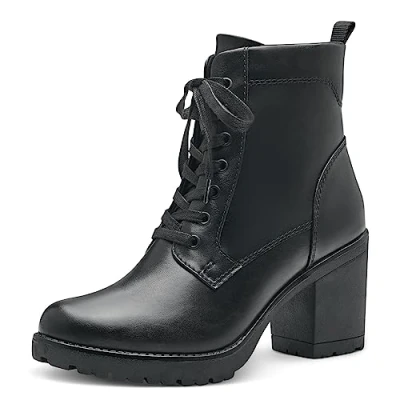 Abbildung von MARCO TOZZI Damen Stiefeletten mit Absatz aus Kunstleder zum Schnüren, Schwarz (Black), 42 EU