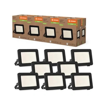 Abbildung von LEDVANCE LED Flutlicht mit Energieeffizienzklasse A, schwarzes Aluminiumgehäuse, 10 W, 1750 lm, für Außenanwendungen, kompaktes Design, leichtes Gewicht, einfache Montage,8 Pack