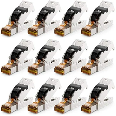 Abbildung von deleyCON 12x CAT 6a Netzwerkstecker RJ45 mit LSA Anschluss Werkzeuglos für Starre Verlegekabel LAN Kabel Netzwerkkabel Stecker CAT6a CAT7 Geschirmt Metallgehäuse 10 Gbit/s