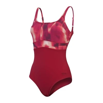 Abbildung von valSpeedo Formender ContourEclipse Badeanzug Shapewear Schwimmbekleidung für Strand und Urlaub Damen, Magenta Haze, Soft Bloom, Baskenrot, 50