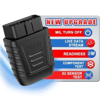 Abbildung von Diagnosegerät OBD2 Bluetooth 5.0, drahtloser Autodiagnosescanner mit vollständigem Systemscanning, Leistungstest des Motormilden Rauchtests, Motorfehlercodeleser passend für iOS und Android（Schwarz）