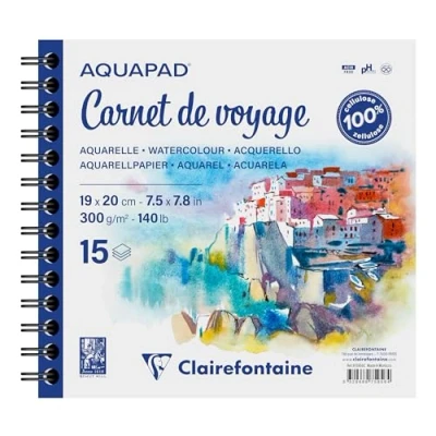 Abbildung von Clairefontaine 975956C Skizzenbuch Aquapad 19x20cm, spiralgebunden mit 15 Bogen 300g, ideal für unterwegs, 1 Stück, mehrfarbig