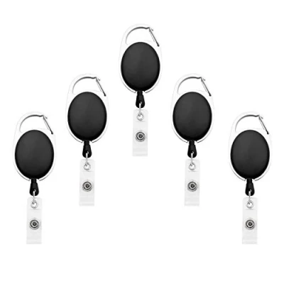 Abbildung von Fushing 5 Ausweisjojo,Einziehbarer Ausweishalter mit Vinyl Strap,Strapazierfähiger Karabiner für ID Badge Holder &amp; Kartenhalter（Schwarz）