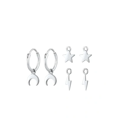 Abbildung von Elli SET Hoops Astro Design Ohrringe silvercoloured, Damen, Größe: One Size, Silver coloured