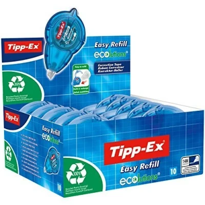 Abbildung von Tipp Ex Korrekturroller Easy Refill ECOlutions, nachfüllbare Kassette, 14m x 5mm, 10er Pack, Ideal für das Büro, Home Office oder die Schule