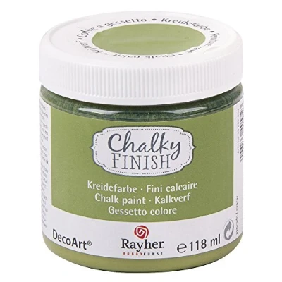 Abbildung von Rayher 38867452 Chalky Finish auf Wasser Basis, Kreide Farbe für Shabby Chic , Vintage und Landhaus Stil Looks, 118 ml (1er Pack), avocado