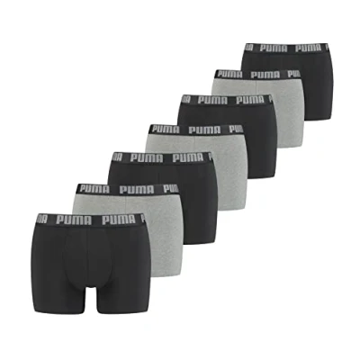Abbildung von PUMA Herren Basic Boxershorts Unterwäsche 7P (M, Dark Grey Melange/Black)