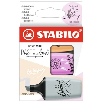 Abbildung von Textmarker STABILO BOSS MINI Pastellove 2.0 3er Pack seidengrau, frische Fuchsie, sanftes Orange