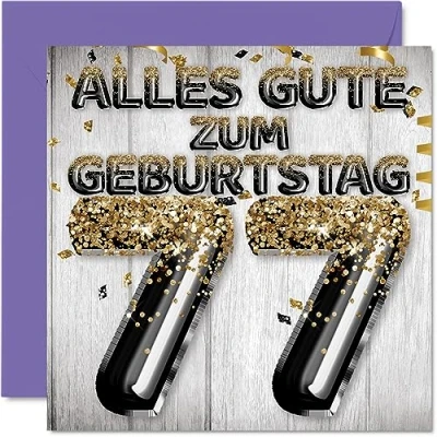 Abbildung von Stuff4 77. Geburtstagskarte für Männer Schwarz Gold Glitzerballons Alles Gute zum Geburtstagskarten 77 Jährige Mann Papa Opa, 145mm Siebenundsiebzig Siebenundsiebzigster Geburtstag Grußkarten