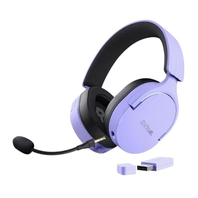 Abbildung von Trust Gaming GXT 491P Fayzo Headset Bluetooth + 2.4 GHz, 7.1 Surround Sound, 22H Akkulaufzeit, 35% Recyclingkunststoff RGB Over Ear Kopfhörer Kabellos PC PS5 PS4 Switch, Purpur