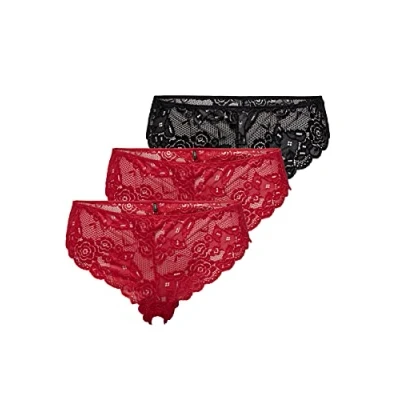 Abbildung von ONLY Damen ONLCHLOE LACE Brazil 3 Pack, HIGH Risk Red/2X RED, S