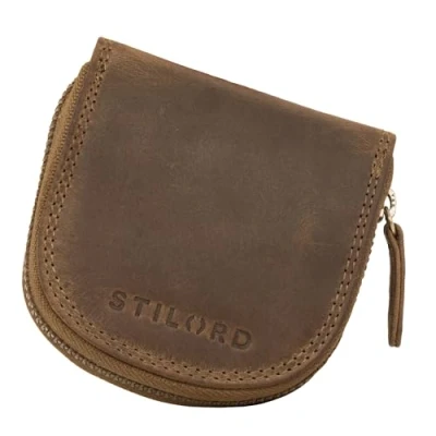 Abbildung von STILORD &#039;Cash&#039; Wiener Schachtel Leder Vintage Münzbörse Münzetui mit Reißverschluss Slim Minibörse Kleine Geldbörse Schüttelbörse Echt Leder, Farbe:mittel braun