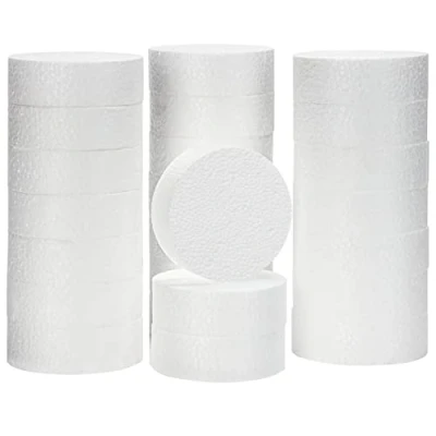 Abbildung von Belle Vous Polystyrol Platte Runde Styrene Platten zum Basteln (24er Pack) 7,5 cm Durchmesser, 2,5 Breit Stüropor Modellieren, für Schulprojekte, Blumenkunst und Kunsthandwerk