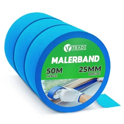 Abbildung von V1 Trade Kreppband 50 mm x 25 m 3 Stück Universal Malerkrepp Hilfreich beim Malen Leicht Abnehmbar Abklebeband Malerband Wasserdicht Klebeband Blau