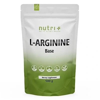 Abbildung von Nutri + L Arginin Base Pulver 500 g hochdosiert vegan pflanzlich durch Fermentation reines Arginine Powder ohne Zusatz Premiumqualität