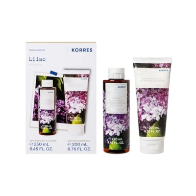Abbildung von KORRES Körperpflege Vorteilsset Lilac für Damen und Herren, Duschgel 200 ml pflegende Bodymilk 250 ml, mit blumigen Duft, vegan, silikon parabenfrei