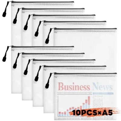 Abbildung von AiQInu 10 stück Dokumententasche A5 Abheftbar, Dokumentenmappe Wasserdichte, Reisverschlusstaschen A5, Mesh Beutel mit Reißverschluss, Zipper Taschen