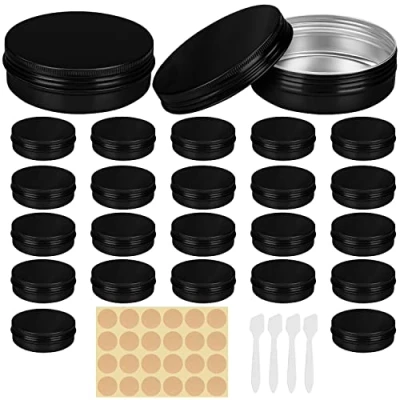 Abbildung von BELLE VOUS 24 Stk 114 ml Runde Aluminium Döschen Schwarze Metalldosen mit Deckel und Schraubverschluss Kleine Dosen zum Befüllen für Reisen, Kosmetik, Süßigkeiten, als Lippenbalsam/Creme