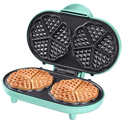 Abbildung von Bestron Doppel Waffeleisen für klassische Herzwaffeln, Herzwaffeleisen mit Backampel &amp; Antihaftbeschichtung, ideal Kindergeburtstage, Ostern Weihnachten, Farbe: Mint