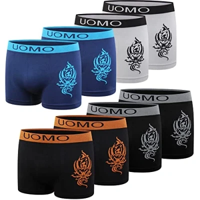 Abbildung von L&amp;K 8er Pack Jungen Boxershorts ab 7 Jahre alt Retroshorts Herren Mikrofaser bequem ohne störende Seitennähte Lotus 1202 S/M