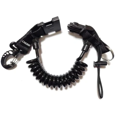 Abbildung von Cressi Unisex Adult Spiral Laynyard with Ring Spiralkabel mit Tauchring, Schwarz/Schwarz, 1 Karabiner
