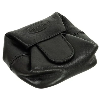 Abbildung von Branco Geldsäckchen Mini Geldbörse Münzbörse Minibörse Schütter Kleingeldbörse Geldbeutel Leder 6,5cm Farbe Schwarz