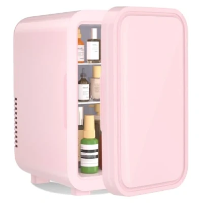 Abbildung von YASHE Mini Kühlschrank, 6 Liter/8 Dosen, 220240 V AC/DC, tragbarer thermoelektrischer Kühler, Kühlschränke für Schlafzimmer, Hautpflege, Getränke, Büro, Wohnheim und Auto, weiß