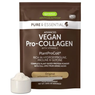 Abbildung von Kollagen Pulver vegan mit Vitamin C, pflanzliches Peptid Collagen 21 Aminosäuren und 80% Eiweiß Protein, ohne Zusätze, 500g, von Igennus
