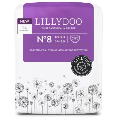 Abbildung von LILLYDOO hautfreundliche Baby Windeln Größe 8 (17+ kg), 15 Stück, Sicherer Auslaufschutz, Weich, Parfümfrei, Ohne Lotionen &amp; Farbstoffe für empfindliche Haut, Dermatologisch getestet
