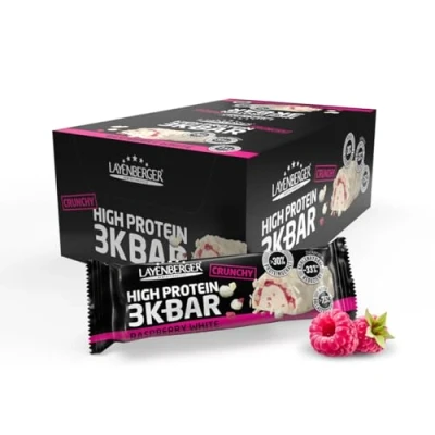 Abbildung von Layenberger 3K Protein Bar Crunchy Fitness Riegel viel Eiweiß, wenig Zucker 15er Pack (15 x 45 g) Raspberry White