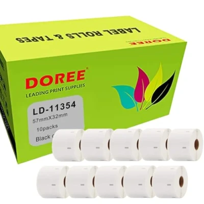 Abbildung von Doree 11354 S0722540 Etikettenrollen,57mm x 32mm, kompatibel mit Dymo Labelwriter 4XL 450 400 330 320 310 (1000 Etiketten pro Rolle) 10 Rollen