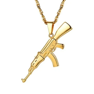 Abbildung von PROSTEEL Herren Halskette AK47 Armee Gewehr Anhänger 18k vergoldet Jungen Rock Stil Modeschmuck mit 60cm Singapurkette, Gold
